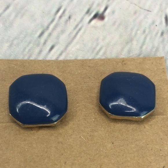 Boho navy blue square clip on earrings - Picture 2 of 10